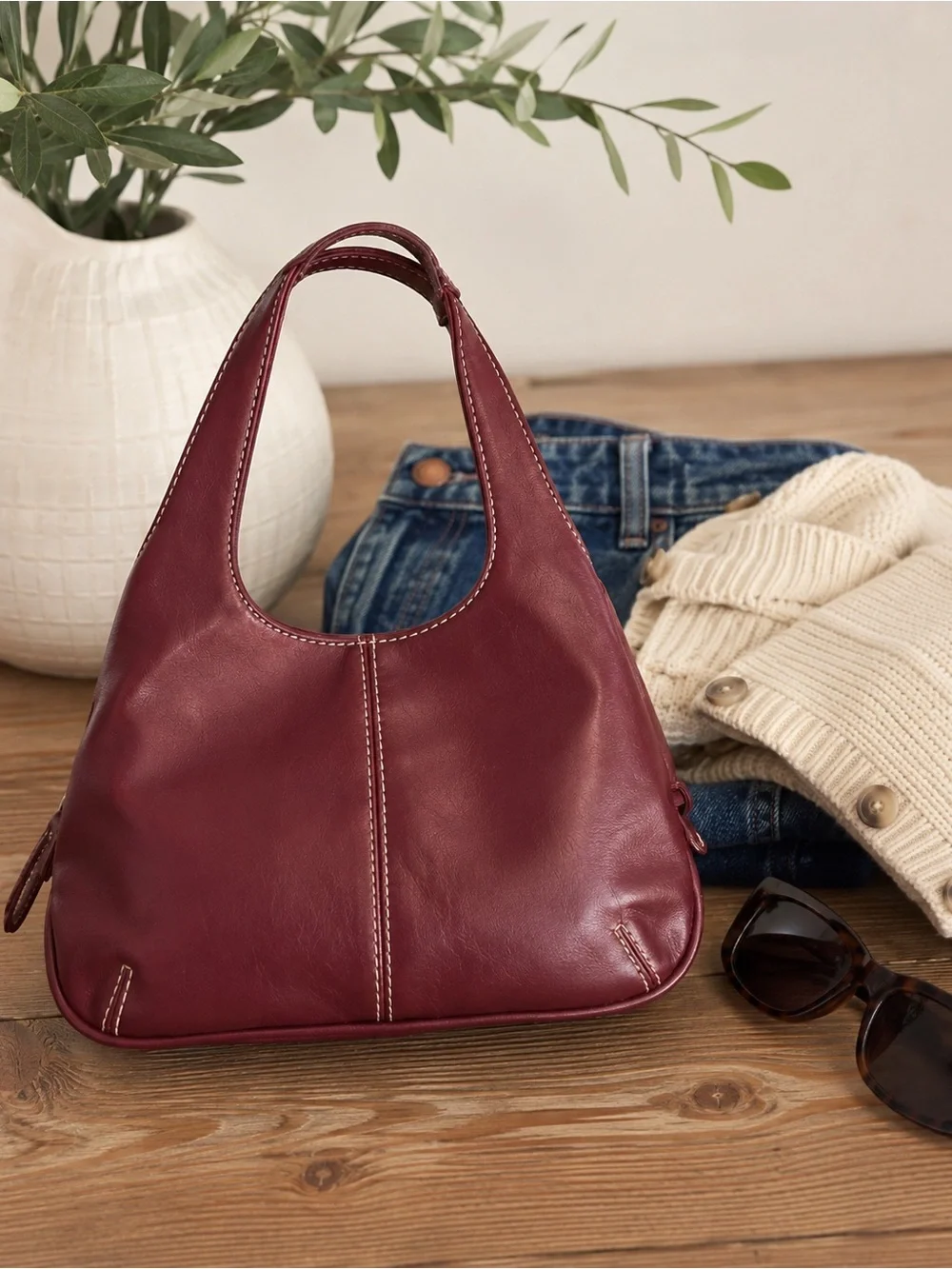 Nine West Y2K Burgundy Mini Shoulder Bag Hobo Purse